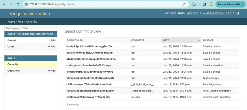 Django Commit Log