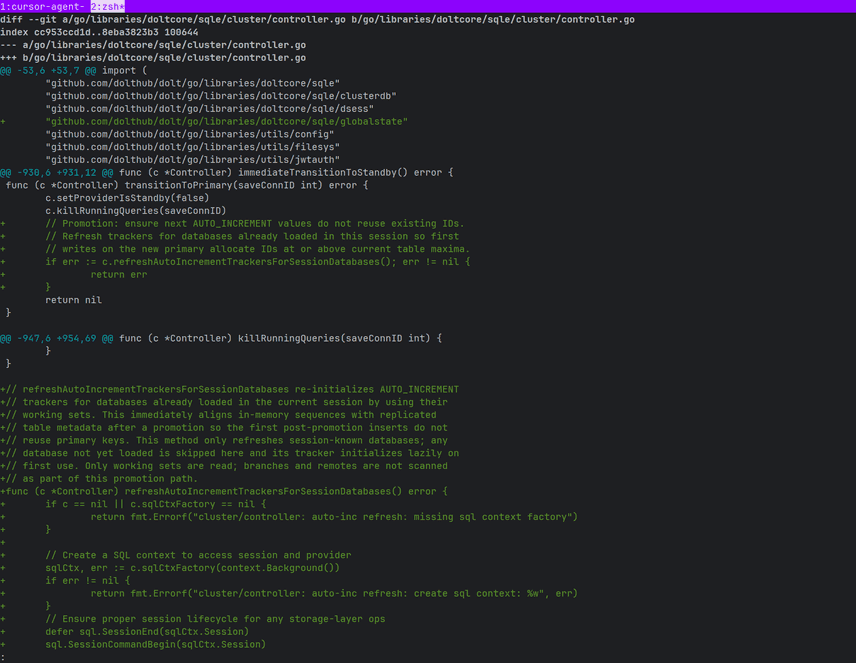 zsh and cursor agent within tmux session