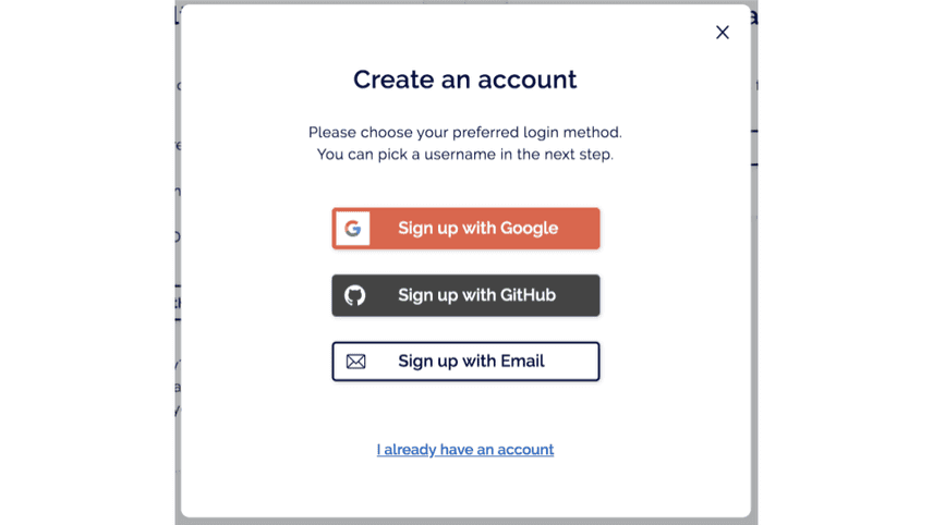 Create account modal