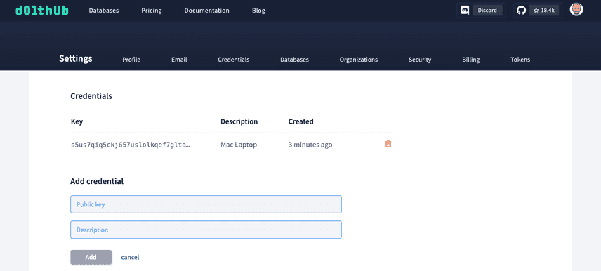 DoltHub Credential Added