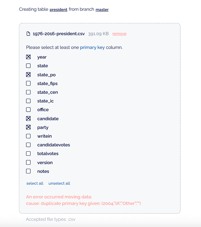 Choose primary keys