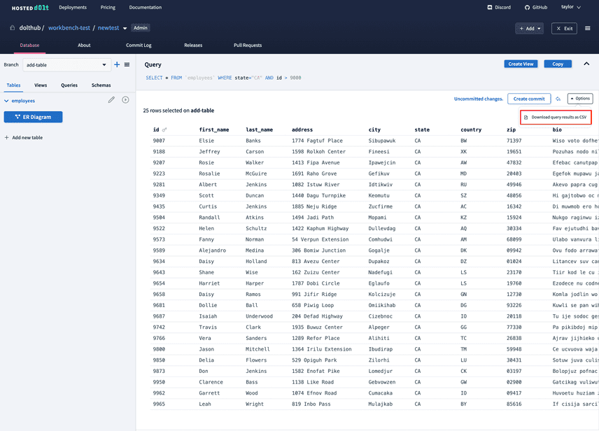 Download query results