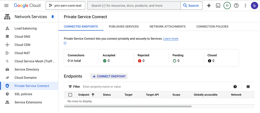Private Service Connect Page