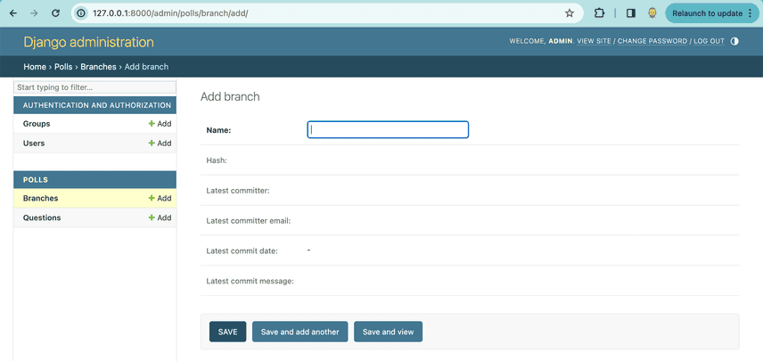 Django Add a Branch
