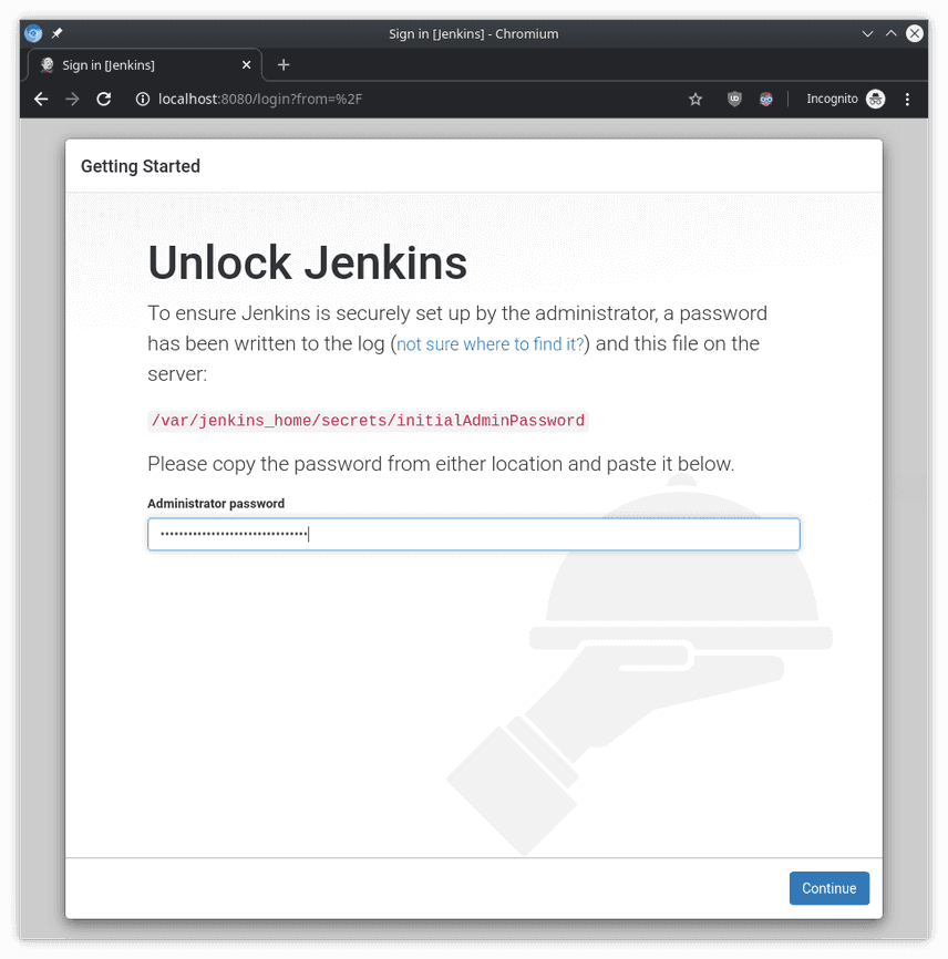 Jenkins administrator password prompt