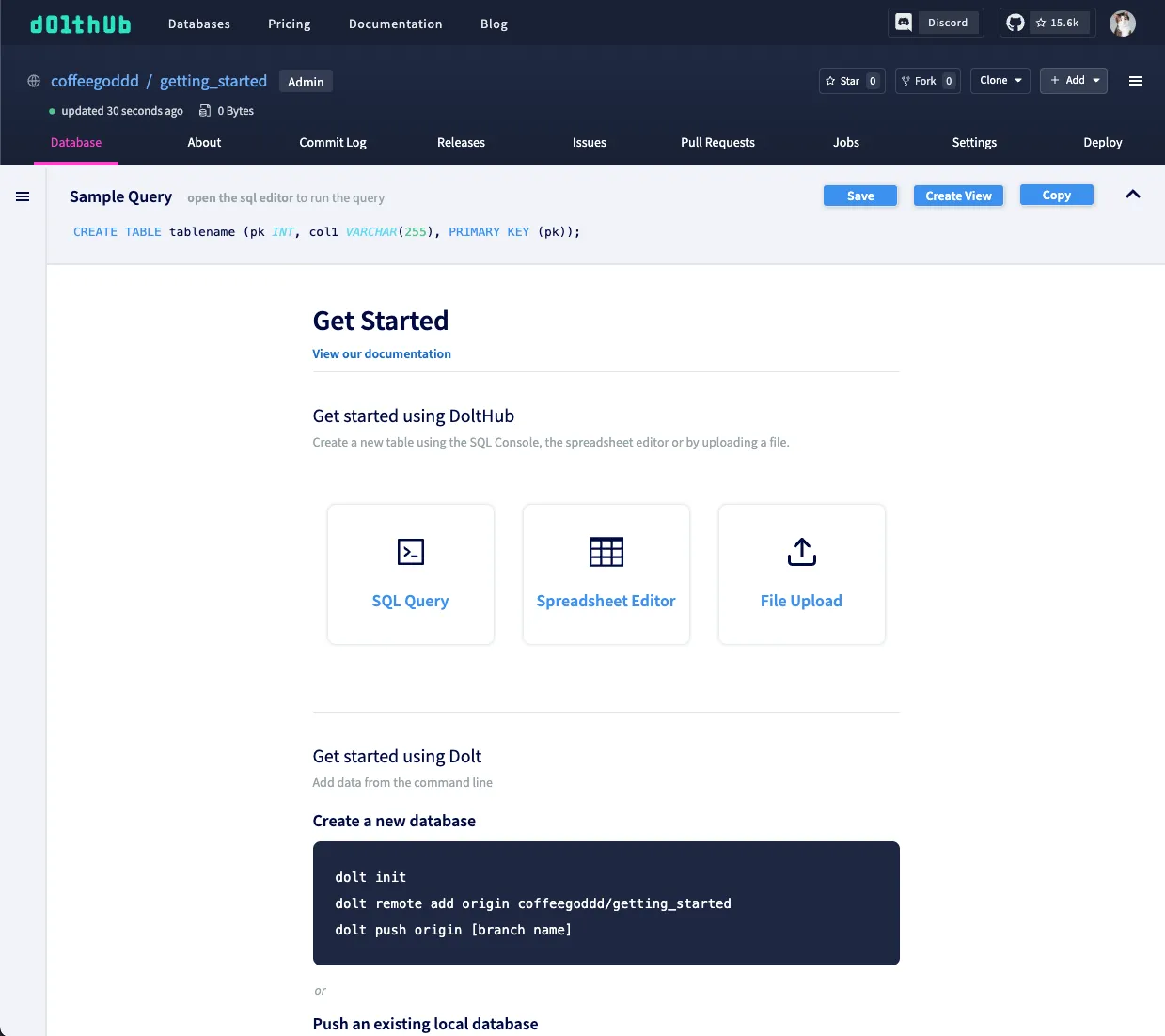 Empty database as remote