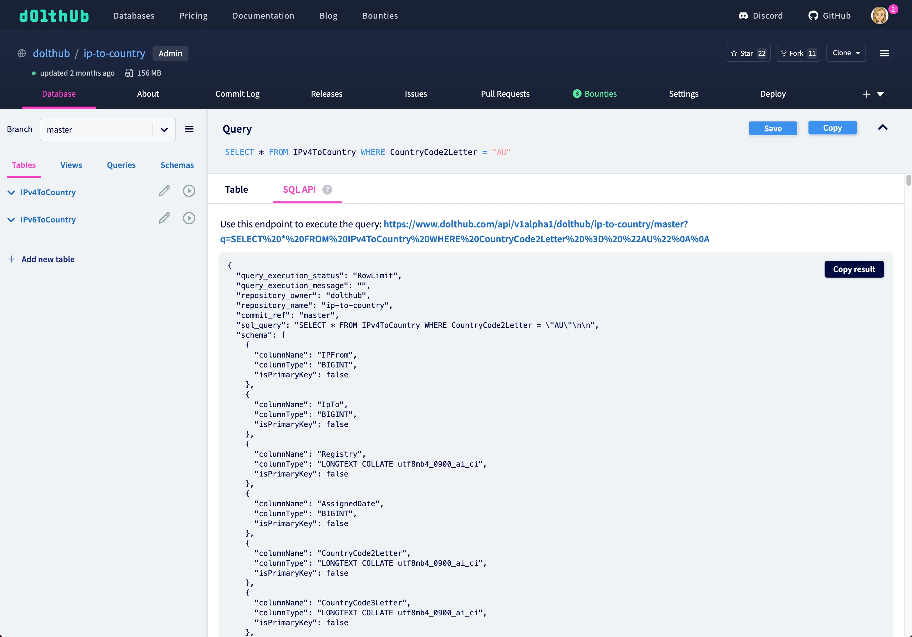 SQL API Tab
